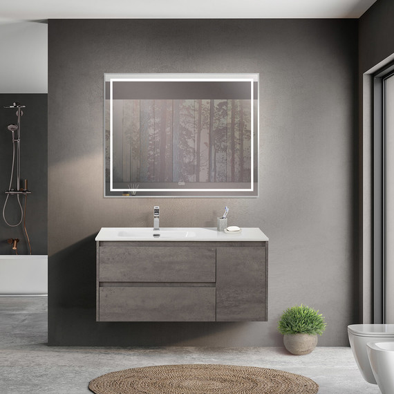 Тумба подвесная с раковиной BelBagno KRAFT-1000-2C-1A-SO-CG-L 100 см, Cemento Grigio - фото 9