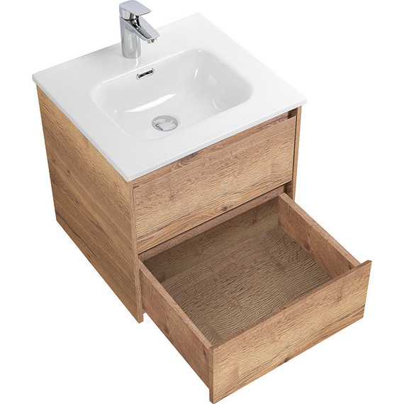 Тумба подвесная с раковиной BelBagno KRAFT-500-2C-SO-RT 50 см, Rovere Tabacco, Цвет фасада: Rovere Tabacco - фото 4