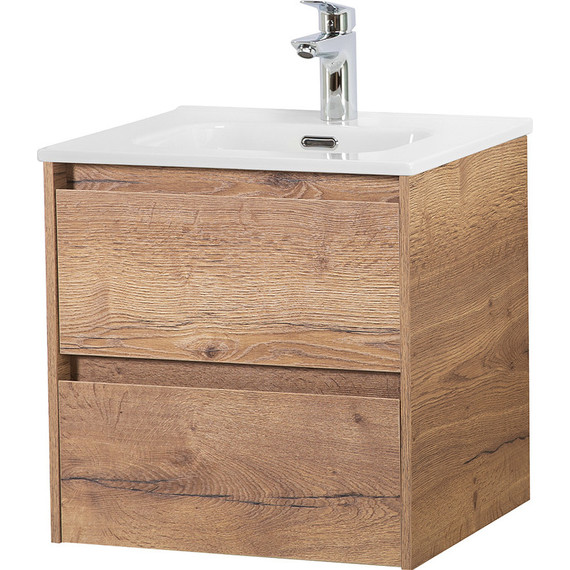 Тумба подвесная с раковиной BelBagno KRAFT-500-2C-SO-RT 50 см, Rovere Tabacco, Цвет фасада: Rovere Tabacco - фото 2