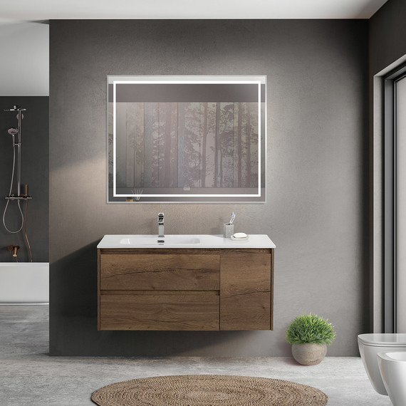 Тумба подвесная с раковиной BelBagno KRAFT-1000-2C-1A-SO-RT-L 100 см, Rovere Tabacco - фото 8