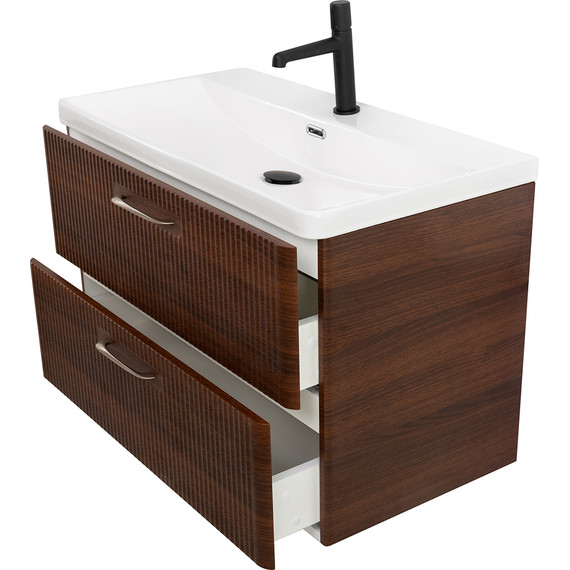 Тумба подвесная с раковиной BelBagno DUE-800-2C-SO-NOCE-P 80 см (2 ручки сатин) Noce, Цвет фасада: Noce - фото 8