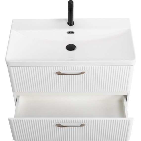 Тумба подвесная с раковиной BelBagno DUE-800-2C-SO-BL-P 80 см (2 ручки сатин) Bianco Lucido, Цвет фасада: Bianco Lucido - фото 8