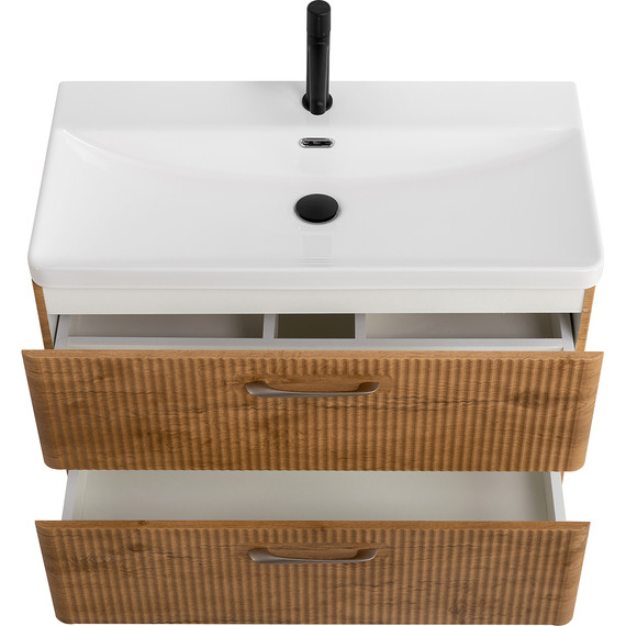 Тумба подвесная с раковиной BelBagno DUE-800-2C-SO-RN-P 80 см (2 ручки сатин) Rovere Nature, Цвет фасада: Rovere Nature - фото 6