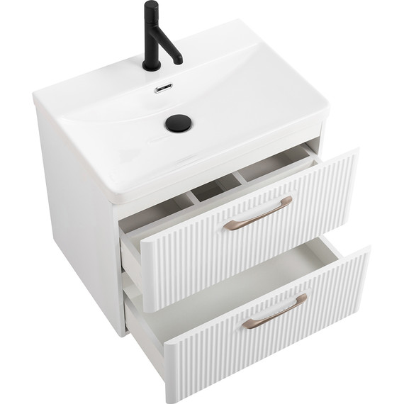 Тумба подвесная с раковиной BelBagno DUE-500-2C-SO-BL-P 50 см (2 ручки сатин) Bianco Lucido, Цвет фасада: Bianco Lucido - фото 4