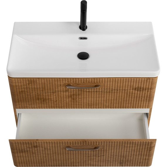 Тумба подвесная с раковиной BelBagno DUE-800-2C-SO-RN-P 80 см (2 ручки сатин) Rovere Nature, Цвет фасада: Rovere Nature - фото 5