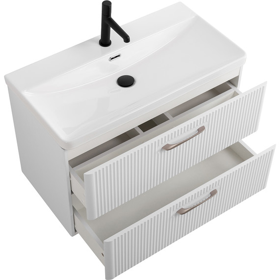 Тумба подвесная с раковиной BelBagno DUE-800-2C-SO-BM-P 80 см (2 ручки сатин) белый металлик, Цвет фасада: Белый металлик - фото 10