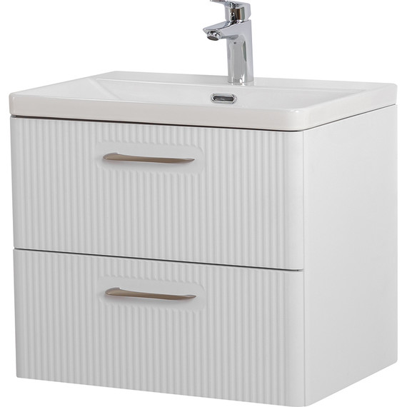 Тумба подвесная с раковиной BelBagno DUE-500-2C-SO-BM-P 50 см (2 ручки сатин) белый металлик, Цвет фасада: Белый металлик - фото 2