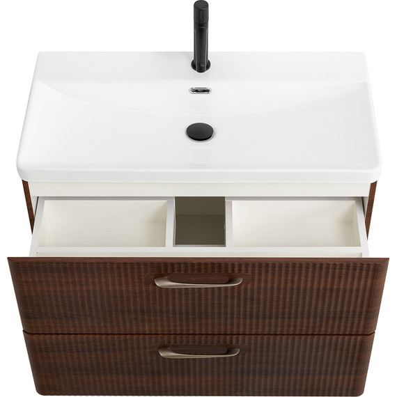 Тумба подвесная с раковиной BelBagno DUE-800-2C-SO-NOCE-P 80 см (2 ручки сатин) Noce, Цвет фасада: Noce - фото 5