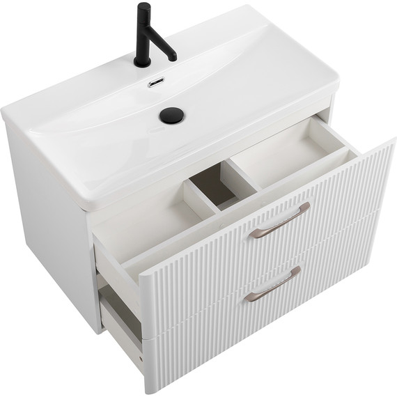 Тумба подвесная с раковиной BelBagno DUE-800-2C-SO-BM-P 80 см (2 ручки сатин) белый металлик, Цвет фасада: Белый металлик - фото 4