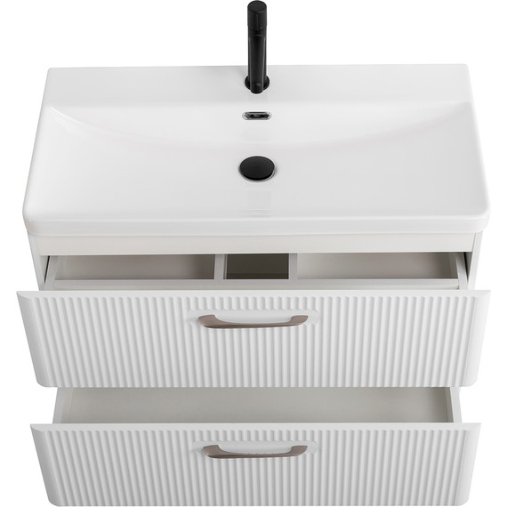 Тумба подвесная с раковиной BelBagno DUE-800-2C-SO-BM-P 80 см (2 ручки сатин) белый металлик, Цвет фасада: Белый металлик - фото 5