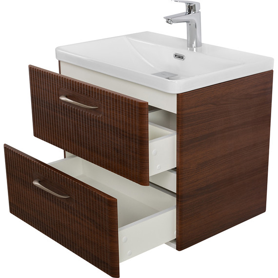 Тумба подвесная с раковиной BelBagno DUE-600-2C-SO-NOCE-P 60 см (2 ручки сатин) Noce, Цвет фасада: Noce - фото 7