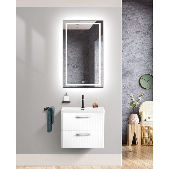 Тумба подвесная с раковиной BelBagno DUE-600-2C-SO-BL-P 60 см (2 ручки сатин) Bianco Lucido, Цвет фасада: Bianco Lucido - фото 10