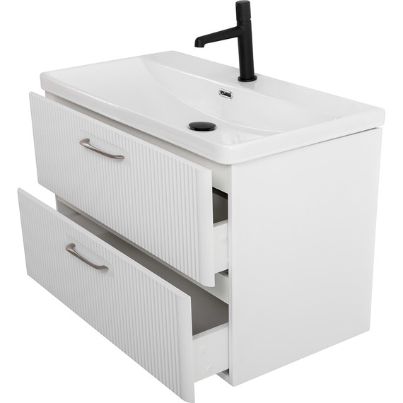 Тумба подвесная с раковиной BelBagno DUE-800-2C-SO-BM-P 80 см (2 ручки сатин) белый металлик, Цвет фасада: Белый металлик - фото 8