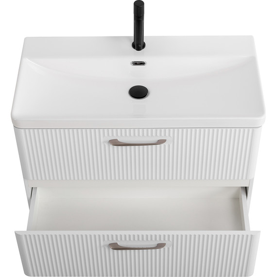 Тумба подвесная с раковиной BelBagno DUE-800-2C-SO-BM-P 80 см (2 ручки сатин) белый металлик, Цвет фасада: Белый металлик - фото 9