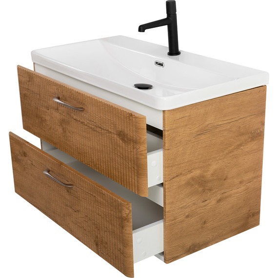 Тумба подвесная с раковиной BelBagno DUE-800-2C-SO-RN-P 80 см (2 ручки сатин) Rovere Nature, Цвет фасада: Rovere Nature - фото 7