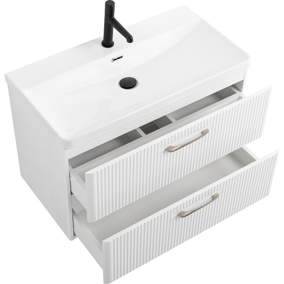 Тумба подвесная с раковиной BelBagno DUE-800-2C-SO-BL-P 80 см (2 ручки сатин) Bianco Lucido, Цвет фасада: Bianco Lucido - фото 4