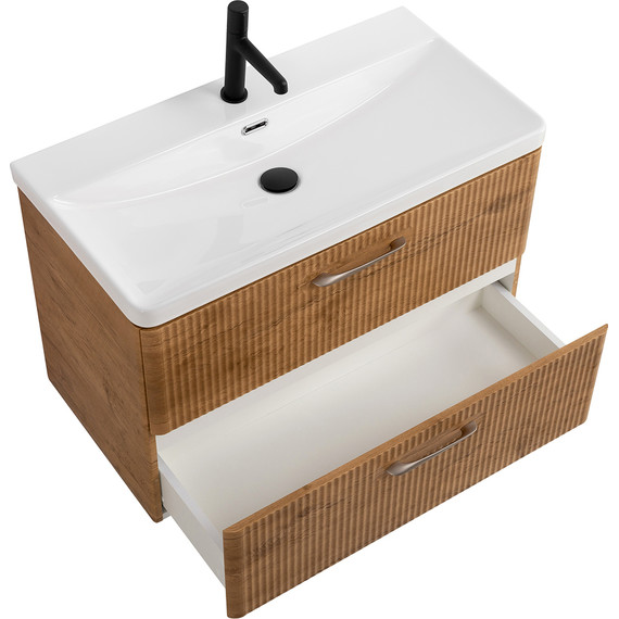 Тумба подвесная с раковиной BelBagno DUE-800-2C-SO-RN-P 80 см (2 ручки сатин) Rovere Nature, Цвет фасада: Rovere Nature - фото 3