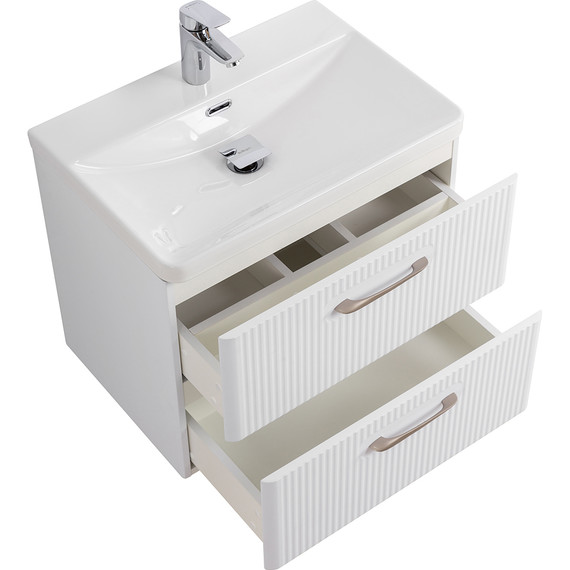 Тумба подвесная с раковиной BelBagno DUE-600-2C-SO-BM-P 60 см (2 ручки сатин) белый металлик, Цвет фасада: Белый металлик - фото, картинка 4 Тумба подвесная с раковиной BelBagno DUE-600-2C-SO-BM-P 60 см (2 ручки сатин) белый металлик, Цвет фасада: Белый металлик - фото 4