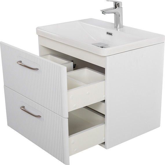 Тумба подвесная с раковиной BelBagno DUE-500-2C-SO-BM-P 50 см (2 ручки сатин) белый металлик, Цвет фасада: Белый металлик - фото 6