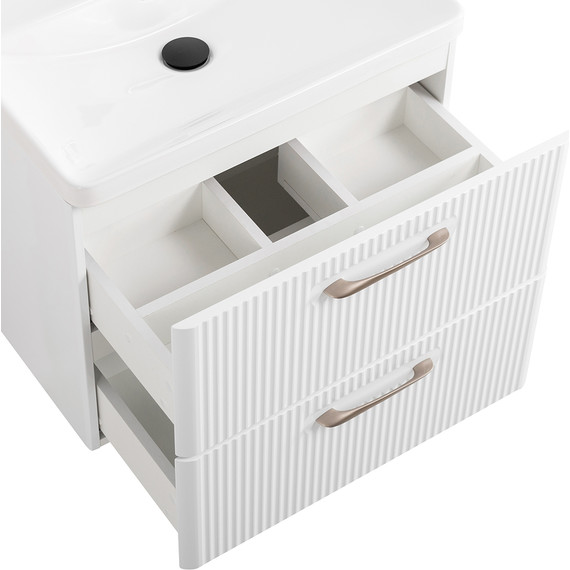 Тумба подвесная с раковиной BelBagno DUE-600-2C-SO-BL-P 60 см (2 ручки сатин) Bianco Lucido, Цвет фасада: Bianco Lucido - фото 7