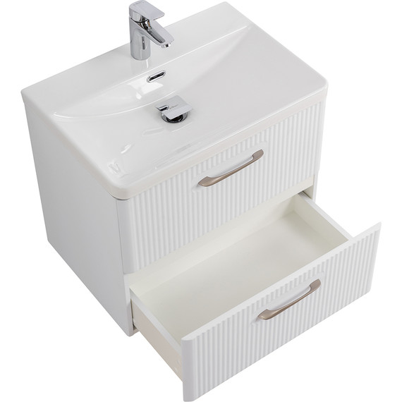 Тумба подвесная с раковиной BelBagno DUE-600-2C-SO-BM-P 60 см (2 ручки сатин) белый металлик, Цвет фасада: Белый металлик - фото, картинка 3 Тумба подвесная с раковиной BelBagno DUE-600-2C-SO-BM-P 60 см (2 ручки сатин) белый металлик, Цвет фасада: Белый металлик - фото 3