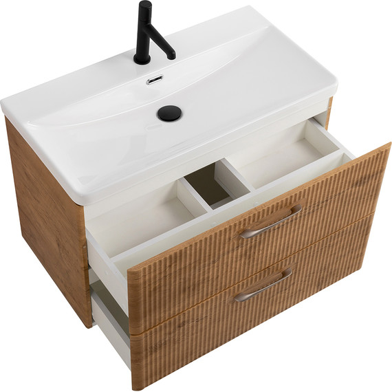 Тумба подвесная с раковиной BelBagno DUE-800-2C-SO-RN-P 80 см (2 ручки сатин) Rovere Nature, Цвет фасада: Rovere Nature - фото 4