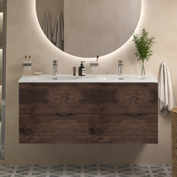 Тумба подвесная с раковиной BelBagno ETNA-1200-4C-SO-2-RW 120 см (раковина BB-8099-120-2) Rovere Moro, Цвет фасада: Rovere Moro - фото 9