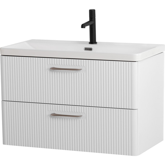 Тумба подвесная с раковиной BelBagno DUE-800-2C-SO-BM-P 80 см (2 ручки сатин) белый металлик, Цвет фасада: Белый металлик - фото 2