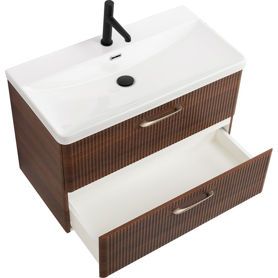 Тумба подвесная с раковиной BelBagno DUE-800-2C-SO-NOCE-P 80 см (2 ручки сатин) Noce, Цвет фасада: Noce - фото 3