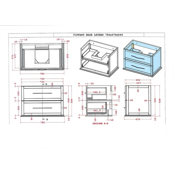 Тумба универсальная с раковиной Cezares 55242 75 см, Grigio Nuvola - фото 2