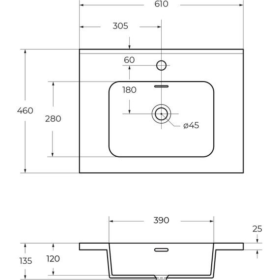 Тумба универсальная с раковиной Cezares 55241 60 см, Grigio Nuvola - фото 4