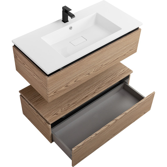 Тумба подвесная с раковиной Cezares SLIDER-1000-1C-SO-RT-P 100 см, дуб тангент - фото 10