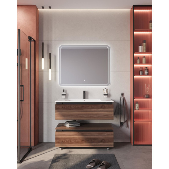 Тумба подвесная с раковиной Cezares SLIDER-1000-1C-SO-NA-P 100 см, орех дымчатый - фото 13