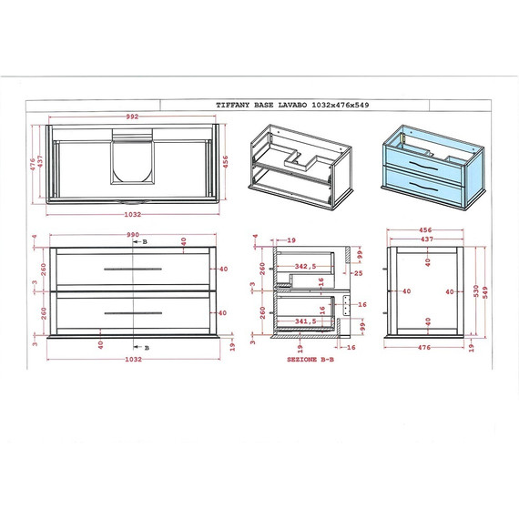 Тумба универсальная с раковиной Cezares 55243 100 см, Grigio Nuvola - фото 5