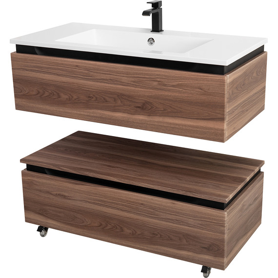 Тумба подвесная с раковиной Cezares SLIDER-1000-1C-SO-NA-P 100 см, орех дымчатый - фото 7