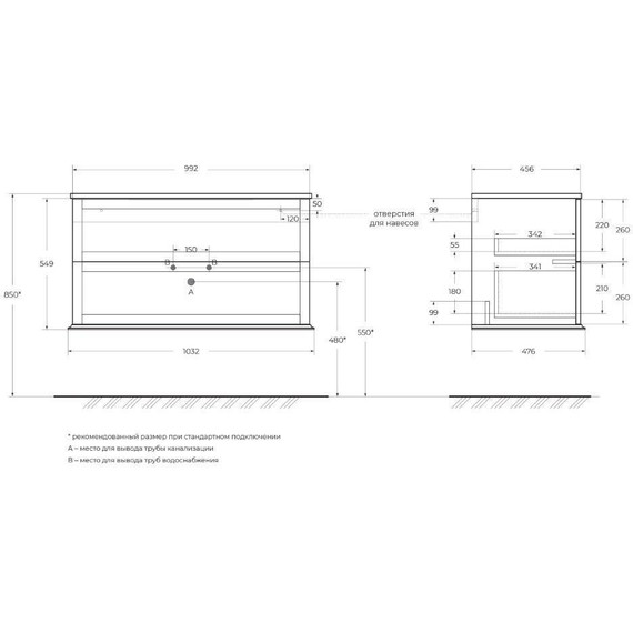 Тумба подвесная с раковиной Cezares 55331 100 см, Verde opaco - фото 2