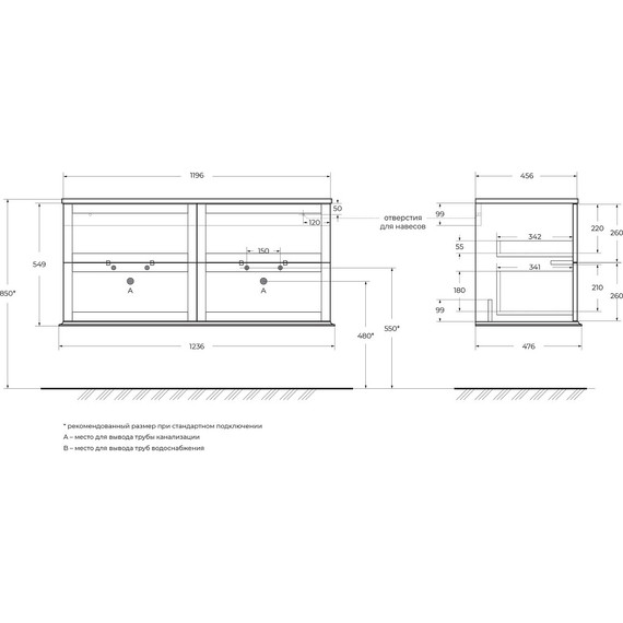 Тумба универсальная с раковиной Cezares 55332 120 см, Verde opaco - фото 2