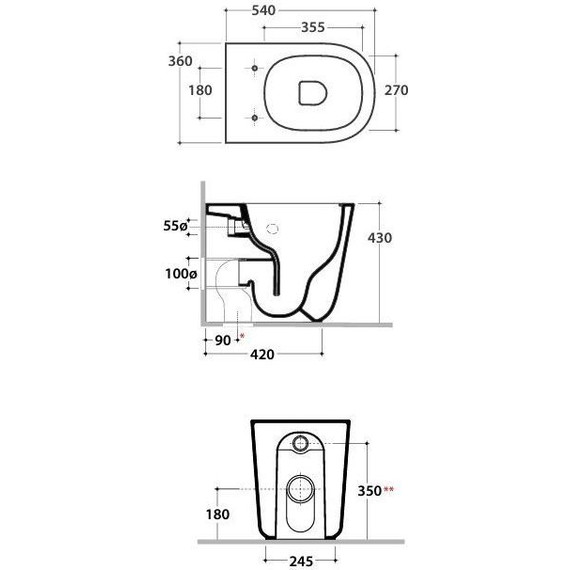Унитаз приставной безободковый Globo Lalita LT001BI (система смыва Торнадо) - фото 3