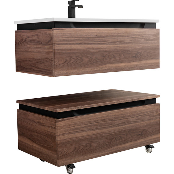 Тумба подвесная с раковиной Cezares SLIDER-800-1C-SO-NA-P 80 см, орех дымчатый - фото 6