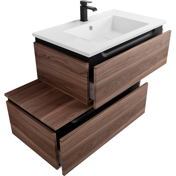 Тумба подвесная с раковиной Cezares SLIDER-800-1C-SO-NA-P 80 см, орех дымчатый - фото 10