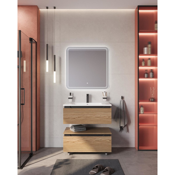 Тумба подвесная с раковиной Cezares SLIDER-800-1C-SO-RT-P 80 см, дуб тангент - фото 14