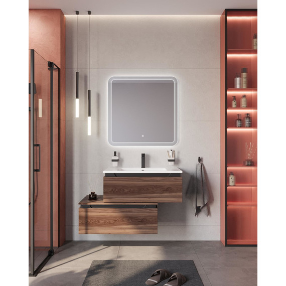 Тумба подвесная с раковиной Cezares SLIDER-800-1C-SO-NA-P 80 см, орех дымчатый - фото 13