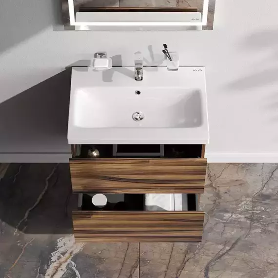 Тумба подвесная с раковиной AM.PM Gem 60 см M90FHX0602HF, орех, Цвет фасада: тёмное дерево - фото, картинка 2 Тумба подвесная с раковиной AM.PM Gem 60 см M90FHX0602HF, орех, Цвет фасада: тёмное дерево - фото 2