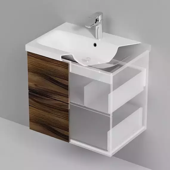 Тумба подвесная с раковиной AM.PM Gem 60 см M90FHX0602HF, орех, Цвет фасада: тёмное дерево - фото, картинка 4 Тумба подвесная с раковиной AM.PM Gem 60 см M90FHX0602HF, орех, Цвет фасада: тёмное дерево - фото 4