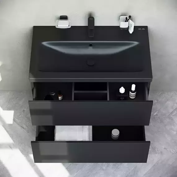 Тумба подвесная с раковиной AM.PM Gem 75 см M90FHX07522BM, чёрная матовая - фото 