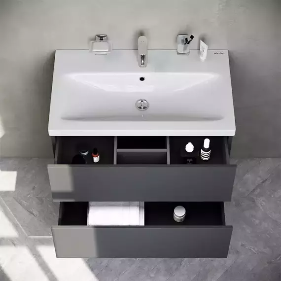 Тумба подвесная с раковиной AM.PM Gem 75 см M90FHX07522GM, графит матовый, Цвет фасада: графит матовый - фото 2