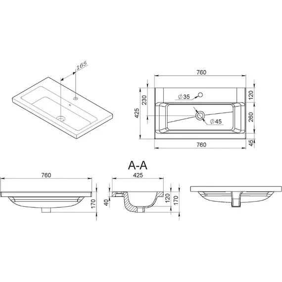 Тумба подвесная с раковиной AM.PM Gem 75 см M90FHX07522GM, графит матовый, Цвет фасада: графит матовый - фото 8
