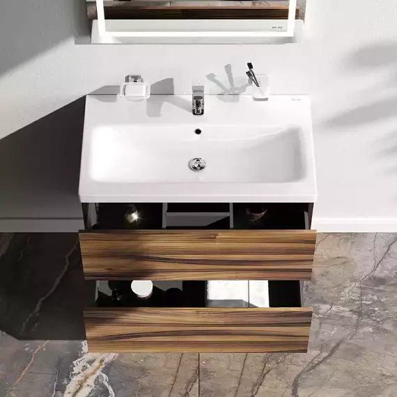 Тумба подвесная с раковиной AM.PM Gem 75 см M90FHX0752HF, орех, Цвет фасада: тёмное дерево - фото 3