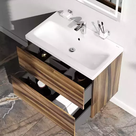 Тумба подвесная с раковиной AM.PM Gem 75 см M90FHX0752HF, орех, Цвет фасада: тёмное дерево - фото 2