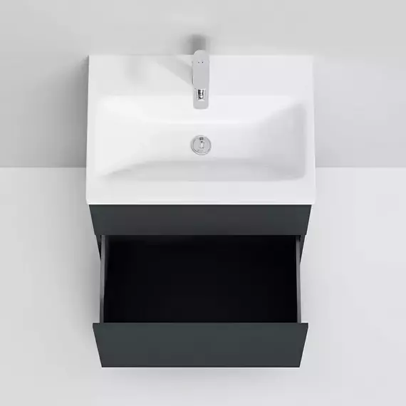 Тумба с раковиной AM.PM Gem 60 см M90FSX06022GM32, графит матовый, Цвет фасада: графит матовый - фото, картинка 2 Тумба с раковиной AM.PM Gem 60 см M90FSX06022GM32, графит матовый, Цвет фасада: графит матовый - фото 2